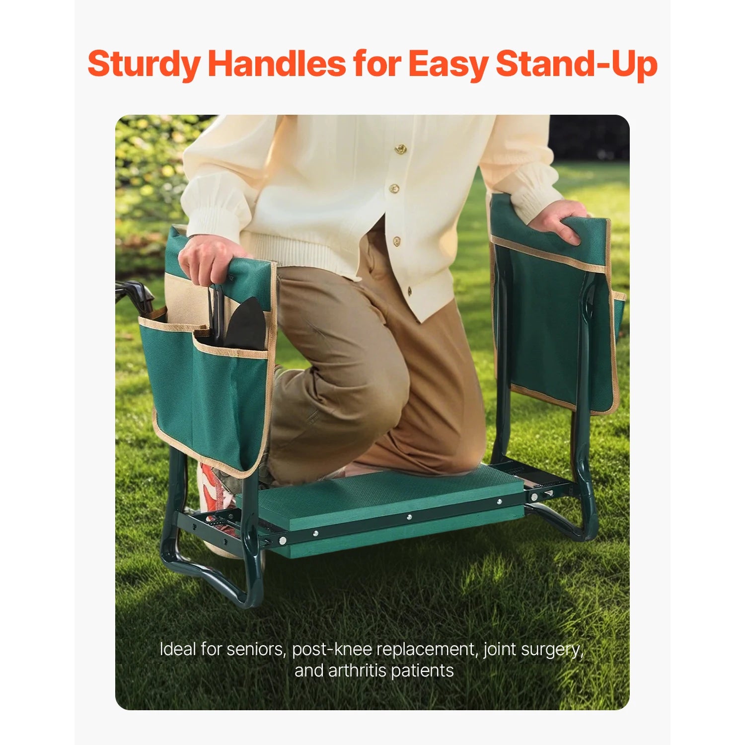 Heavy Duty Foldable Garden Kneeler and Seat with EVA Foam Pad and 2 Tool Pouches for Gardening