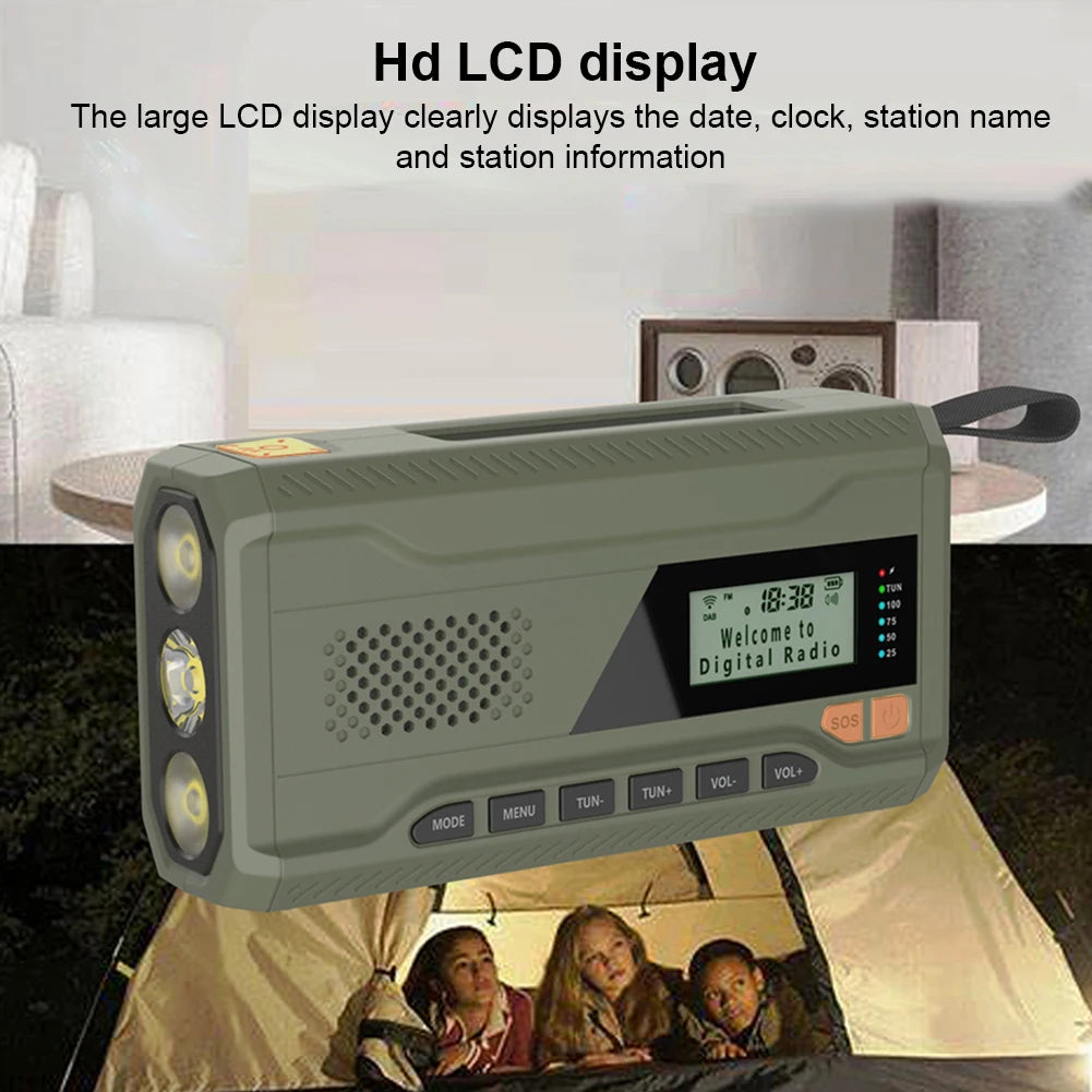 Portable DAB+Digital Radio Rechargeable FM Radio with Flashlight BT Speaker Solar Radio Emergency Weather Radio for Camping Storm