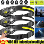 USB Rechargeable LED COB Sensor Headlamp White Light Head Torch Work Lamp Outdoor Waterproof Camping Fishing Lantern Headlight