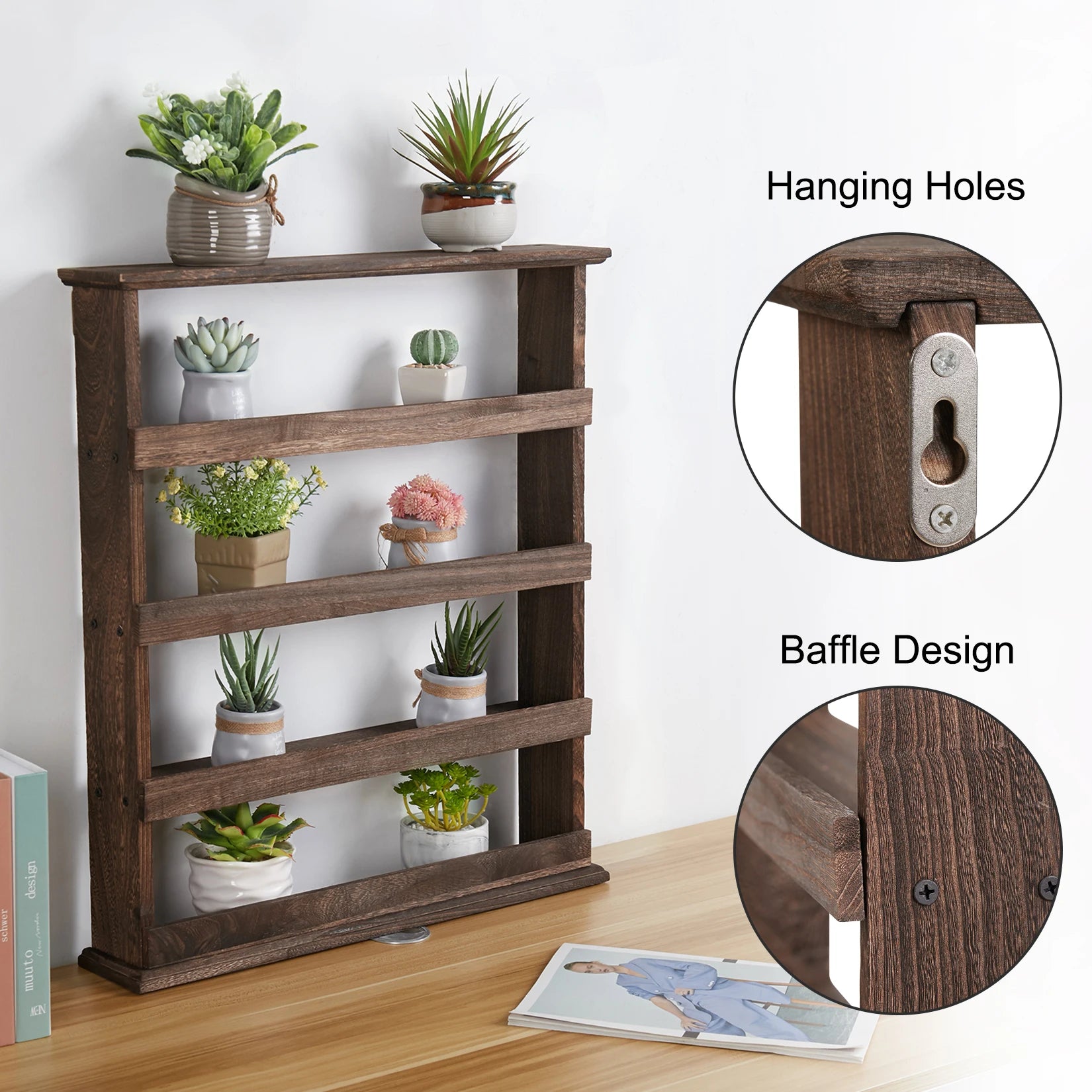 Wall Mounted Wooden Kitchen Shelf 4 Tier Spice Rack Storage Organizer Floating Wall Shelf