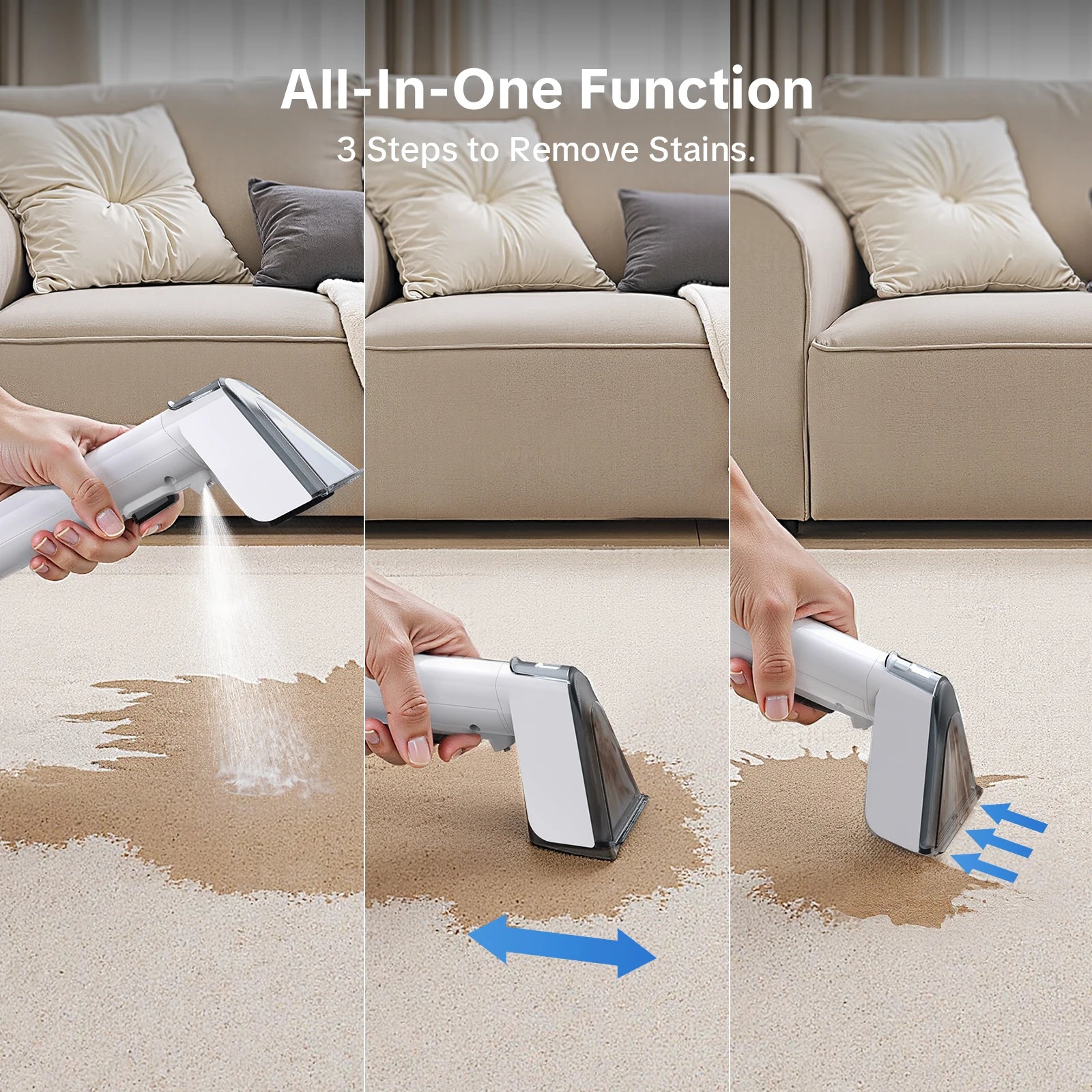 Handheld Carpet Cleaner 800W Hot Water Cleaning Machine for Sofa Rugs Car Interior 1.75L Tank