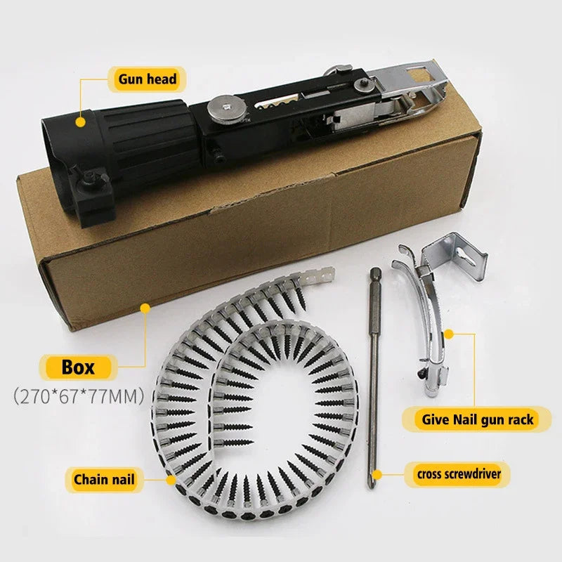 Automatic Chain Screw Gun Adapter for Electric Drill with Screw Chain and Adjustable Depth Control