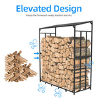 Outdoor Metal Firewood Storage Rack with Top Cover Heavy Duty Log Holder Stand