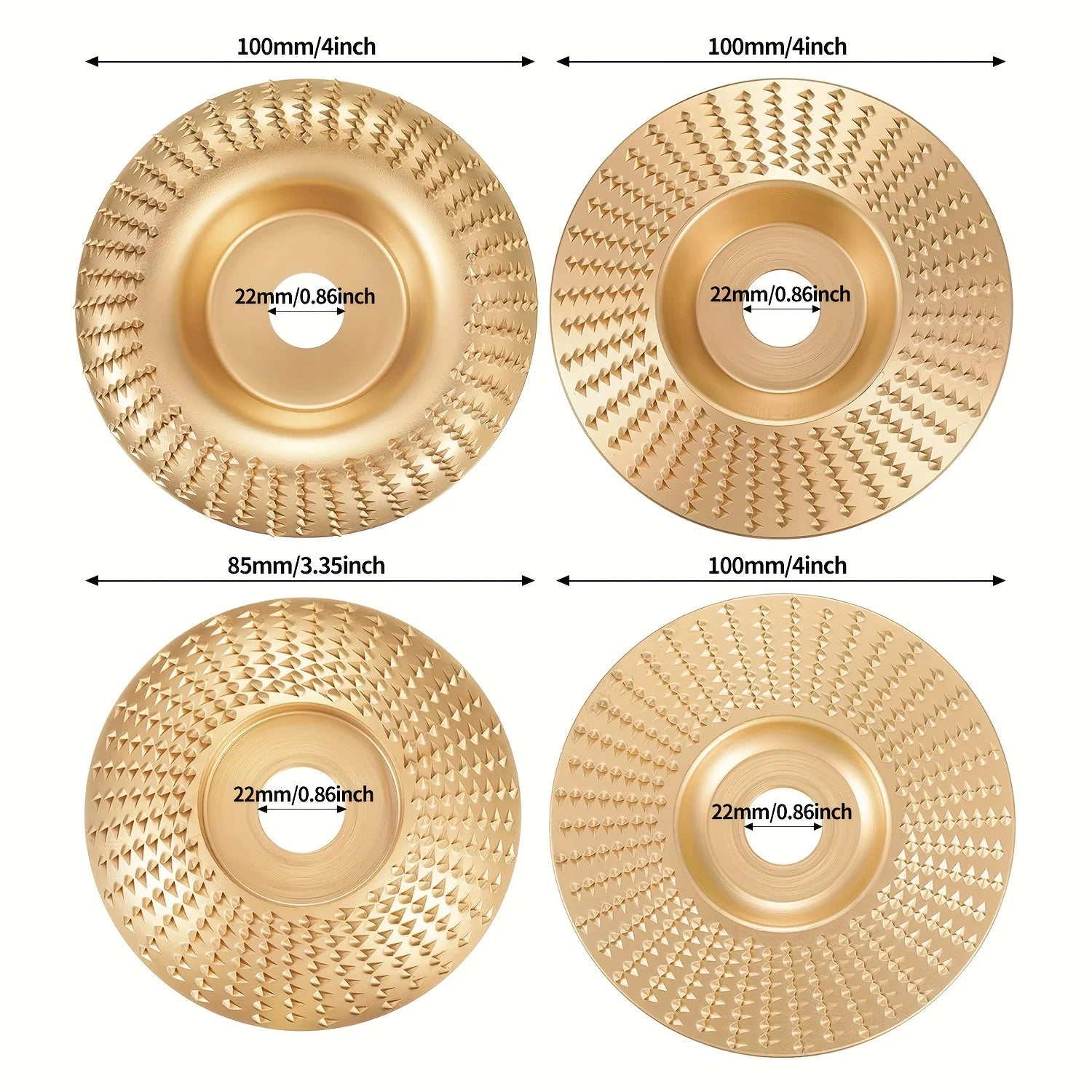 Wood Carving Disc Set 5 Piece Angle Grinder Shaping Wheel Kit 10cm Woodworking Abrasive Discs