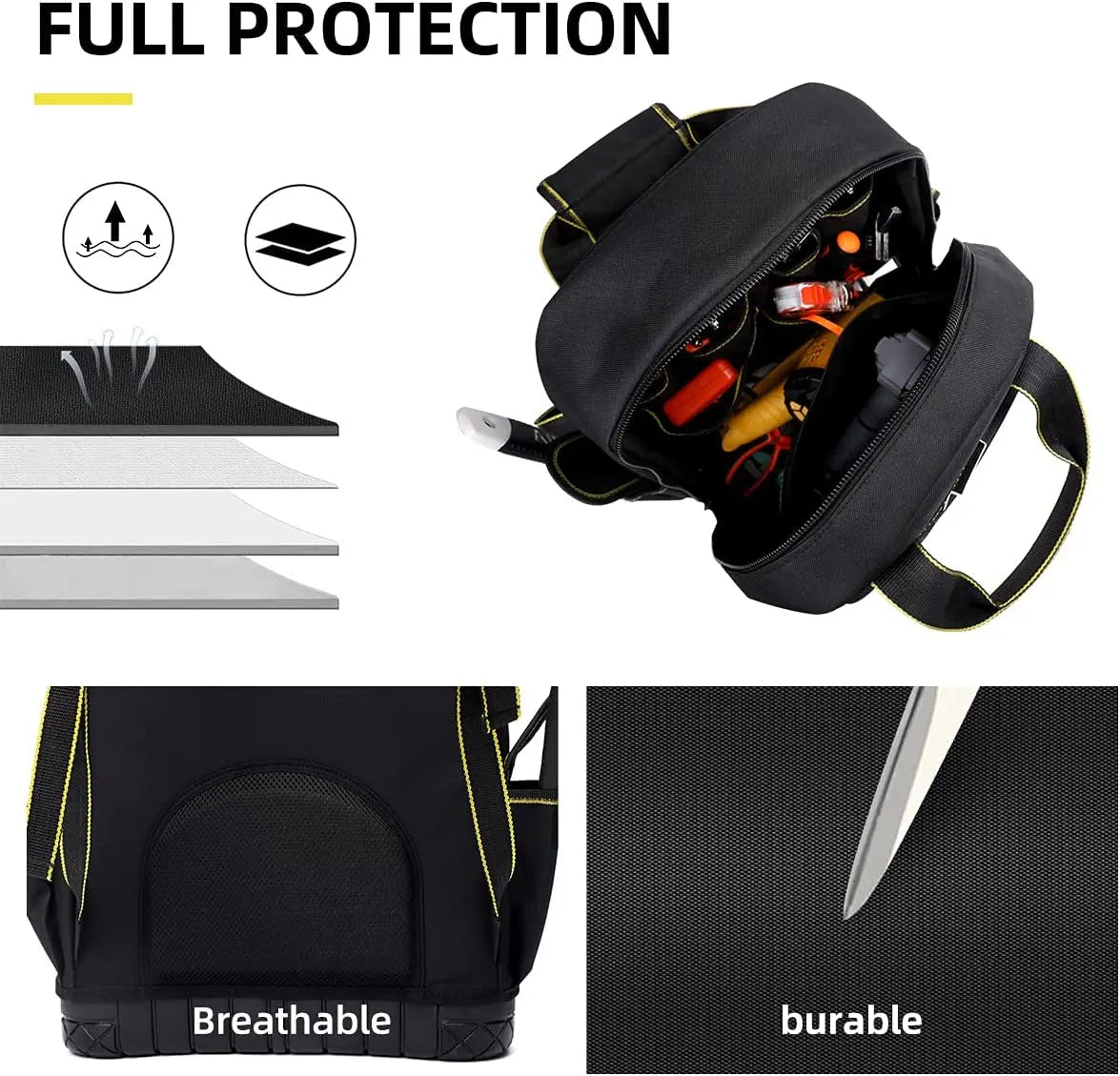 Heavy Duty Tool Backpack Waterproof Oxford Cloth Tool Organizer with Multiple Pockets and Rubber Base