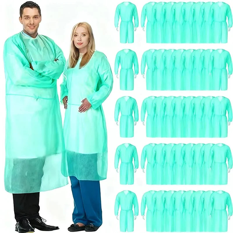 Disposable Waterproof Non-Woven Work Gowns 10 Pack Lightweight Green Cover Gowns