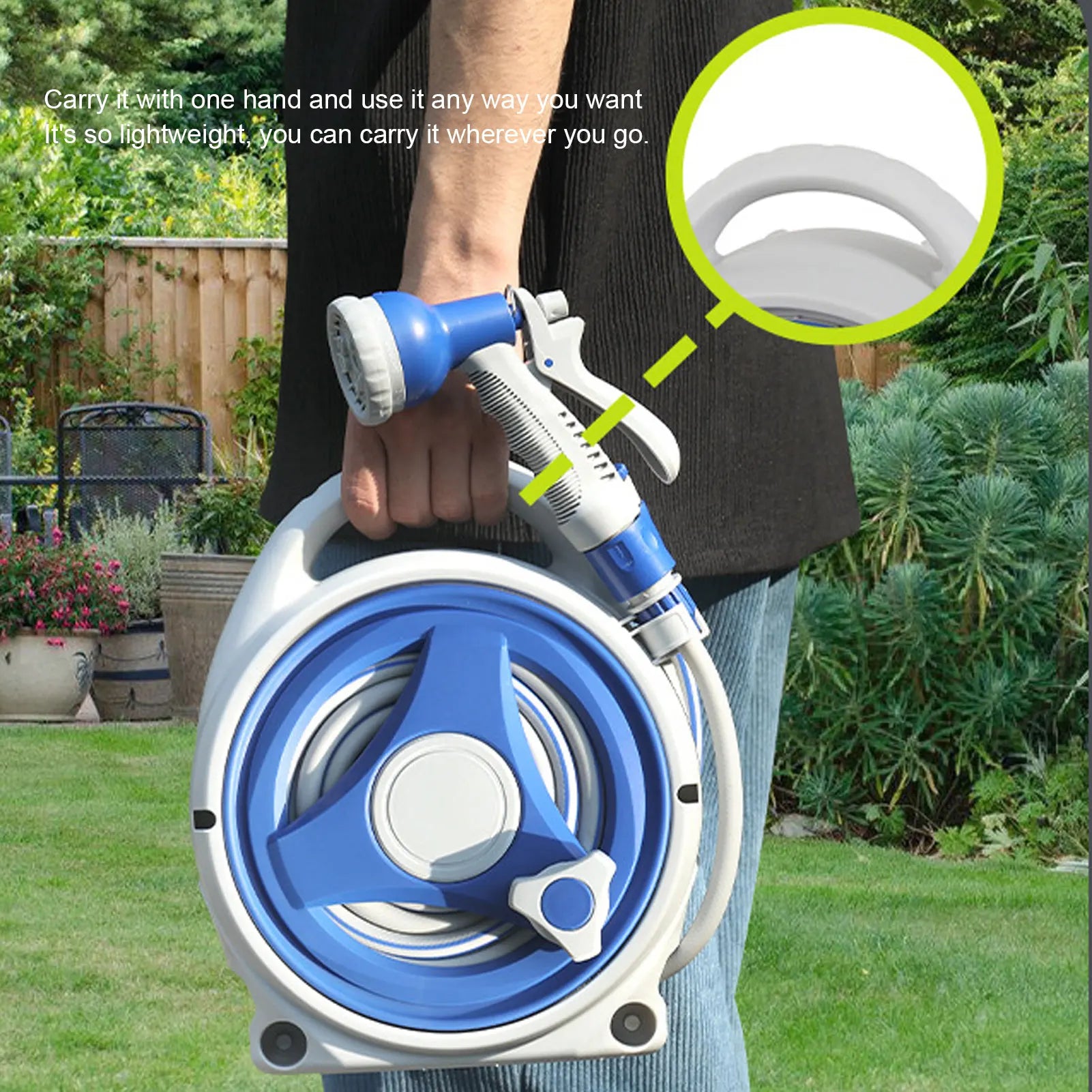 Portable Garden Hose Reel 15m with Spray Nozzle Compact Watering Hose Set