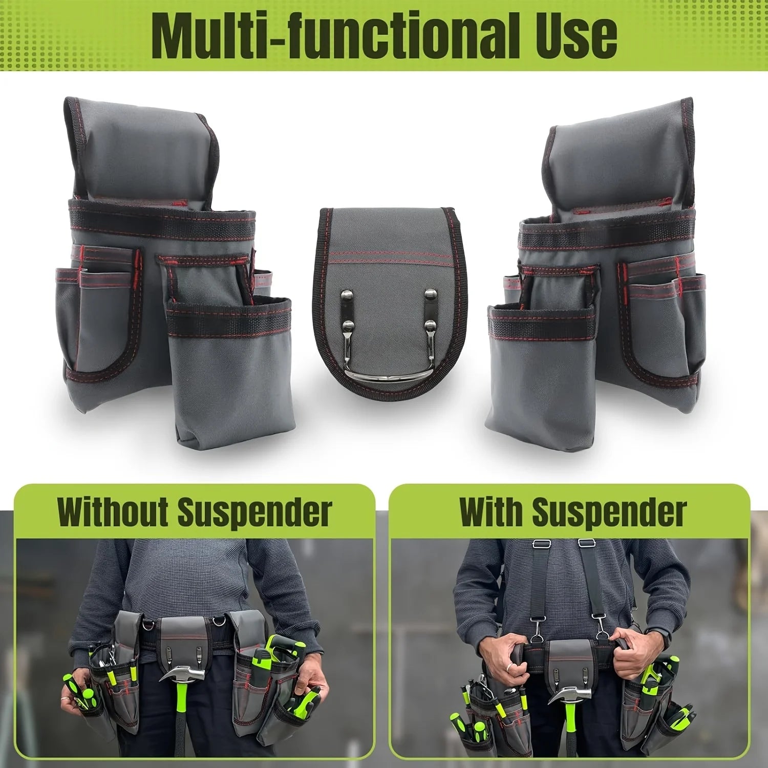 Heavy Duty 22 Pocket Tool Belt with Suspenders Adjustable Utility Work Belt for Construction and Repairs