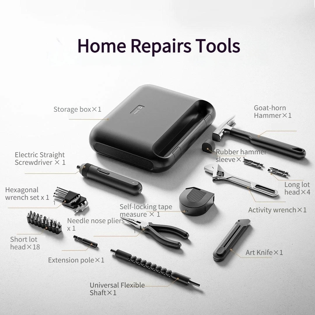 Portable 7-Piece Household Tool Kit with Rechargeable Electric Screwdriver and Storage Case