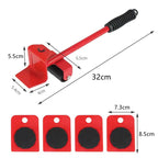 Heavy Duty Furniture Moving Tool Set 5 Piece with Lifter Bar and Roller Wheels 300kg Capacity