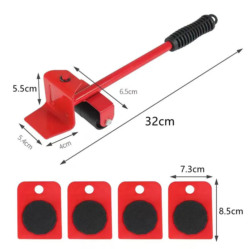 Heavy Duty Furniture Moving Tool Set 5 Piece with Lifter Bar and Roller Wheels 300kg Capacity