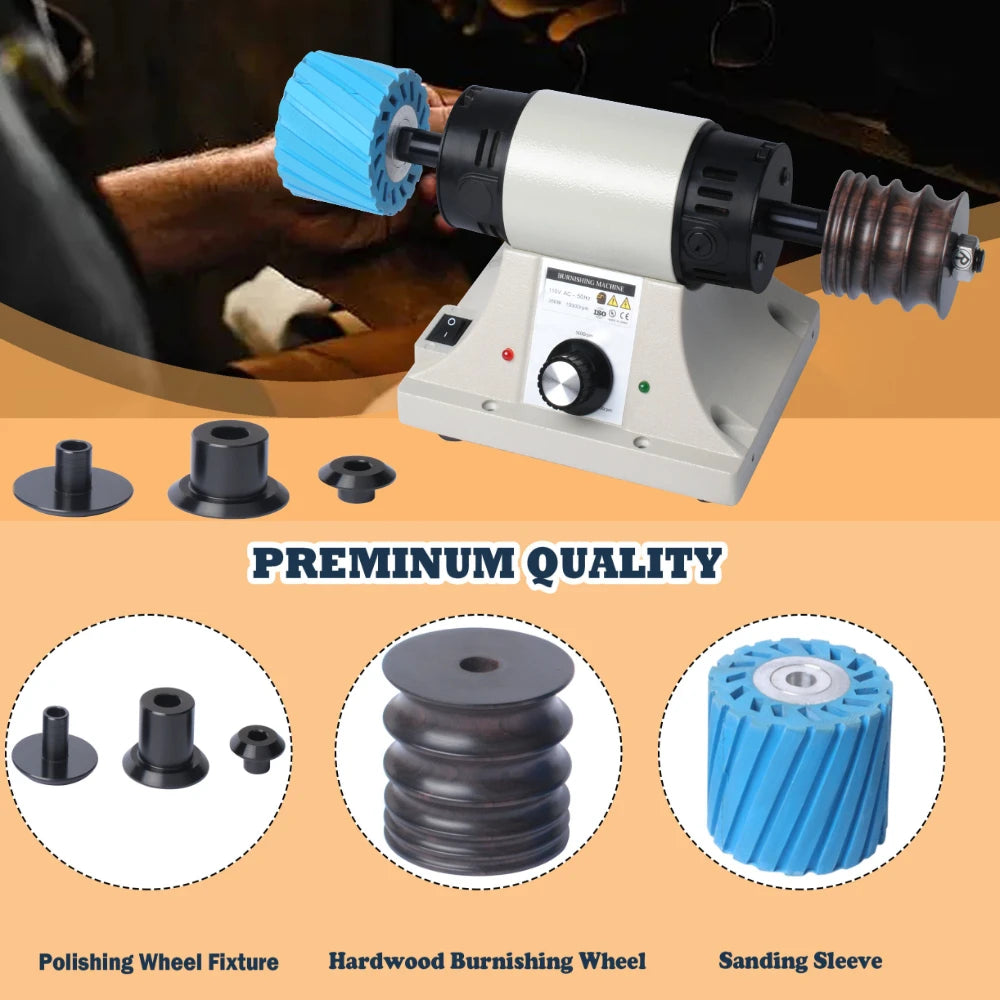 Leather Edge Polishing Burnishing Machine Adjustable Speed with Rosewood Grinding Wheel