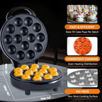 Electric 14 Hole Cake Pop and Takoyaki Maker 750W with Non-Stick Cooking Surface
