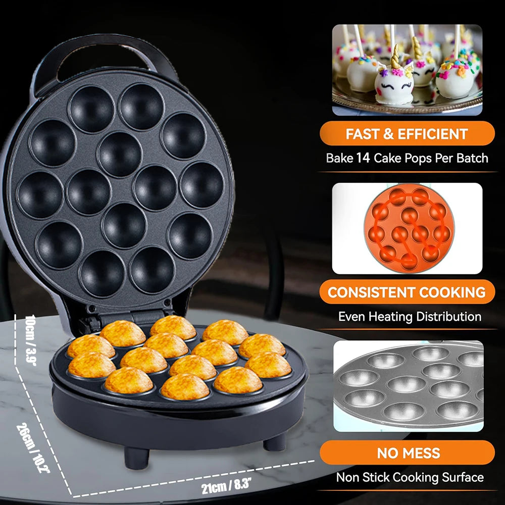 Electric 14 Hole Cake Pop and Takoyaki Maker 750W with Non-Stick Cooking Surface
