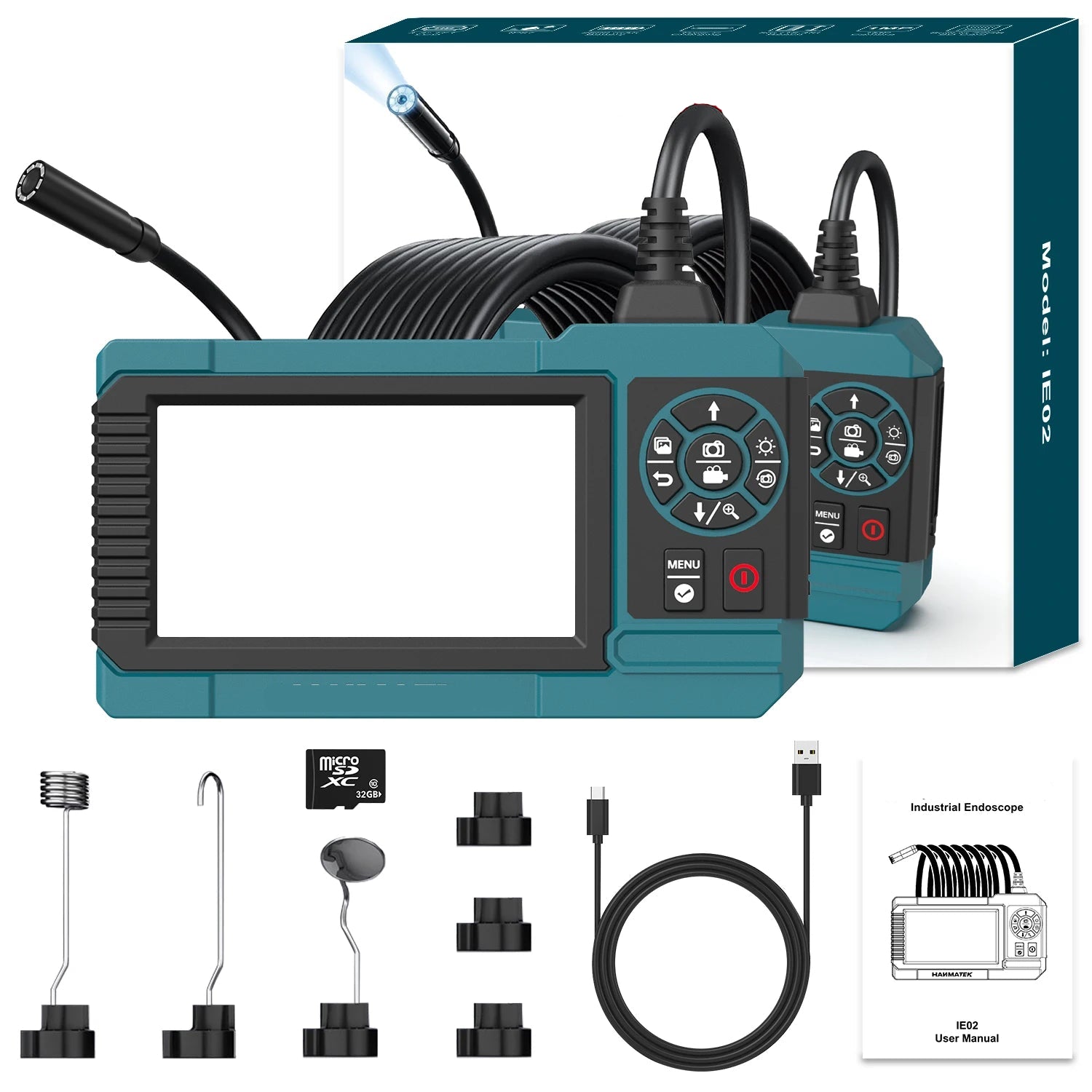 Portable HD Inspection Borescope Camera with 10.92cm Screen IP67 Waterproof Probe and 32GB Card