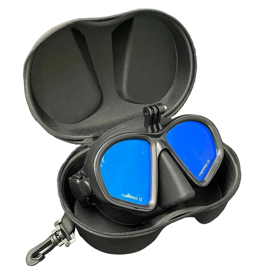 Low Volume Scuba Diving Mask with Mirrored Tempered Glass Lens Camera Mount and Zipper Case