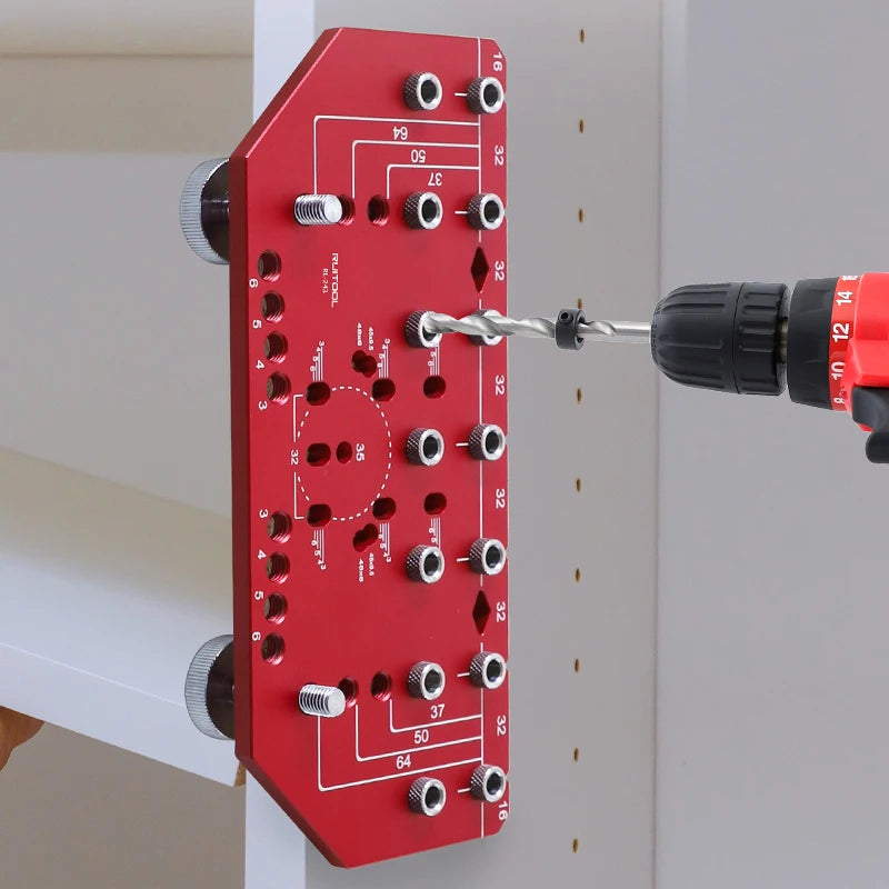 Heavy Duty Aluminum Alloy Shelf Pin Drilling Jig with Hinge Positioning Guide for Cabinet Work