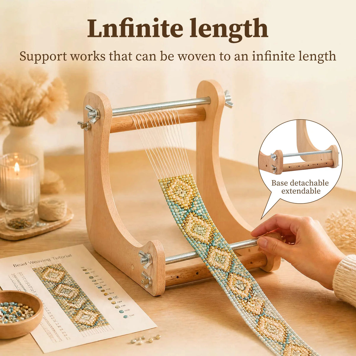 Adjustable Wooden Bead Loom Handcraft Weaving Tool for Bracelet and Jewelry Making