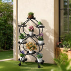 6-Tier Heart-Shaped Plant Stand with Wheels Metal Flower Rack for Indoor Outdoor Use