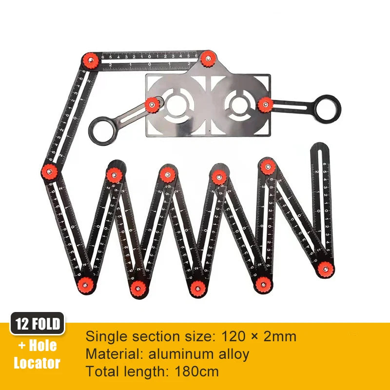 Multi-Angle Measuring Ruler 12 Fold Aluminium Alloy Template Tool with Drill Locator