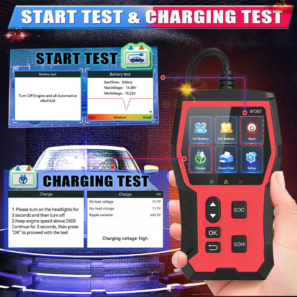 Digital Car Battery Tester 12V 24V with LCD Screen Automotive Battery Diagnostic Tool