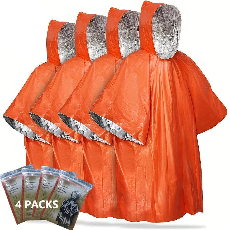 4 Pack Emergency Rain Ponchos with Hood Portable Waterproof Outdoor Rainwear for Camping Hiking Travel