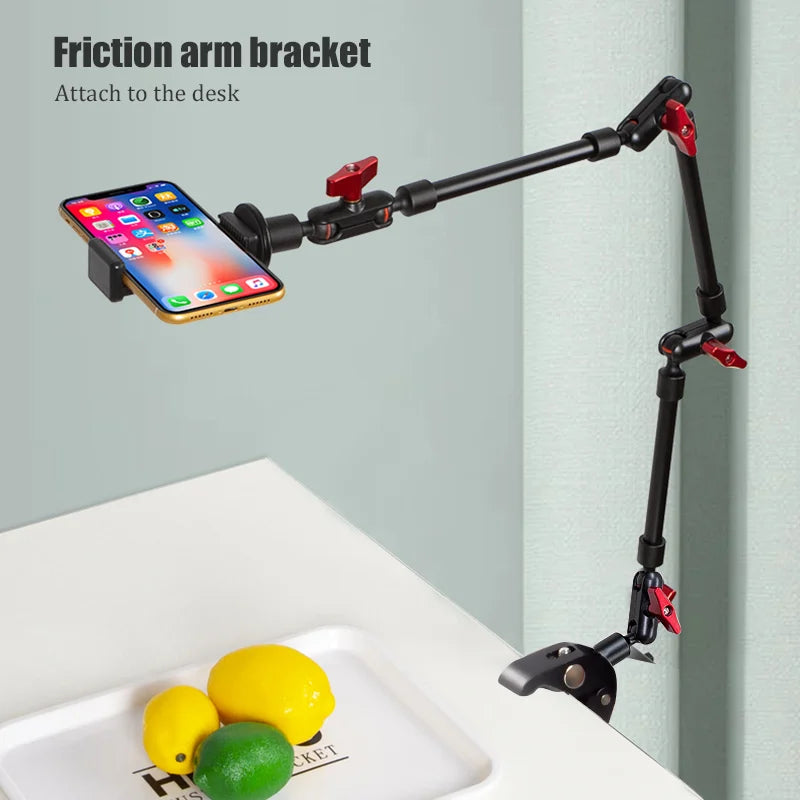 Adjustable Camera Magic Arm with Desk Clamp and Phone Holder 81cm Aluminum Mount for Cameras and Webcams