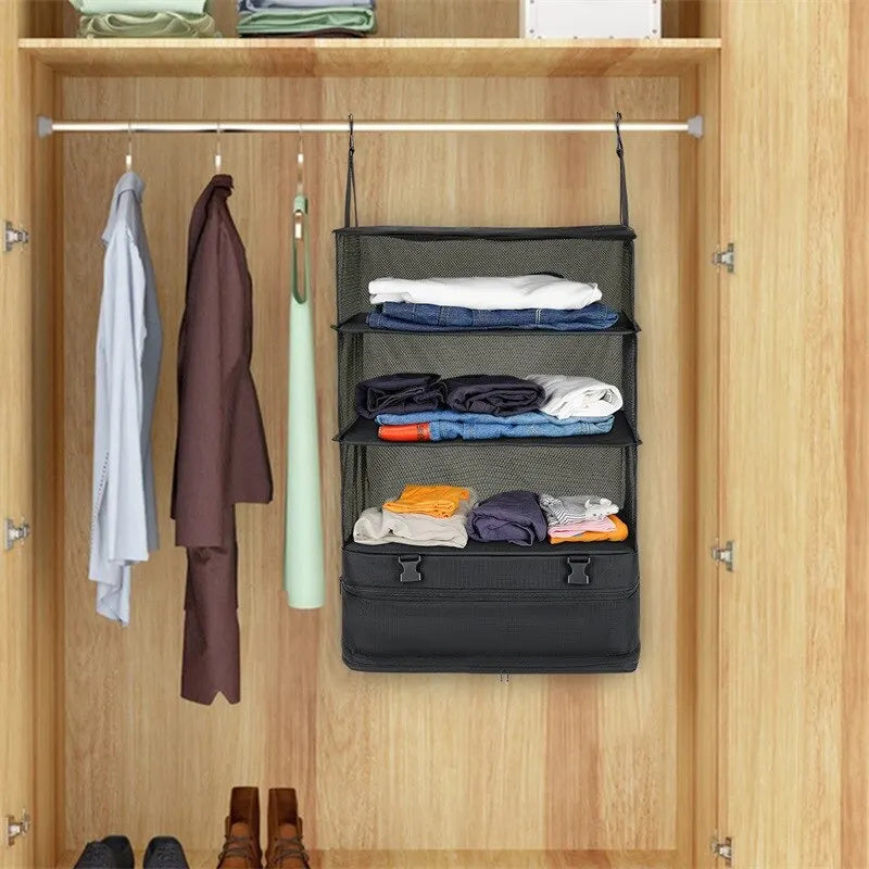 Portable Hanging Travel Storage Organizer with Compartments for Clothes and Accessories