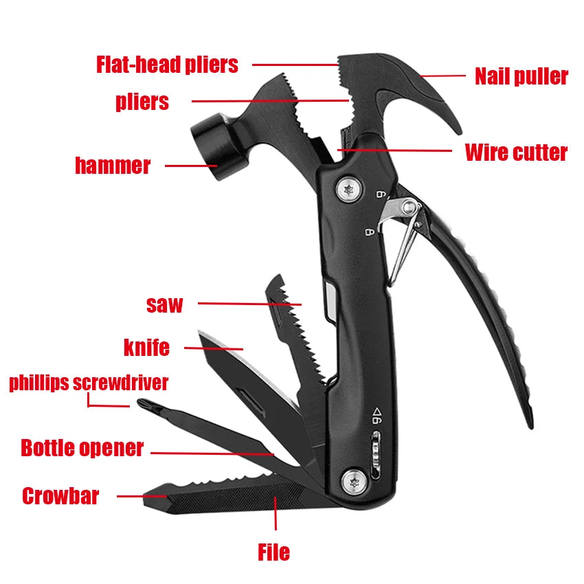 Heavy Duty Multifunction Claw Hammer Multi Tool with Pliers for DIY Repairs and Outdoor Use