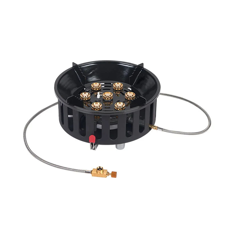 7-Core Camping Stove High-Power Strong Fire Portable Tourist Gas Burner Windproof Electronic Ignition Camping Equipment