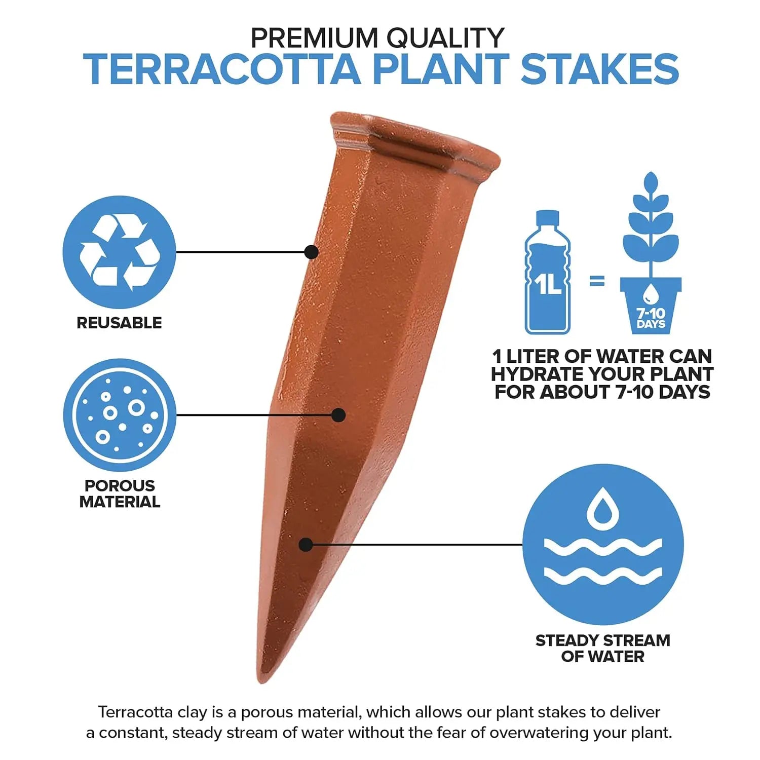 Ceramic Self Watering Spikes 6-Pack for Indoor and Outdoor Potted Plants Terracotta Auto Waterer