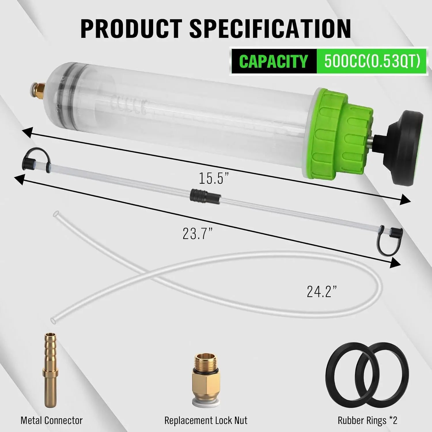 Fluid Extractor Pump 500cc Heavy Duty Manual Oil Transfer Syringe with Hose and Extension Tubes