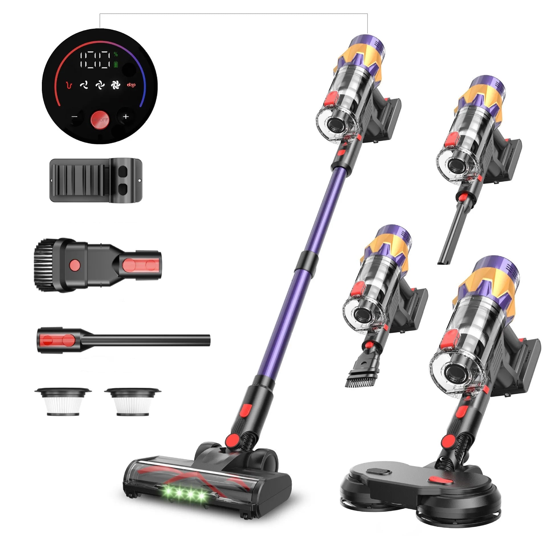 Cordless Stick Vacuum Cleaner 550W with HEPA Filter LCD Display Anti Tangle Brush and 60min Battery