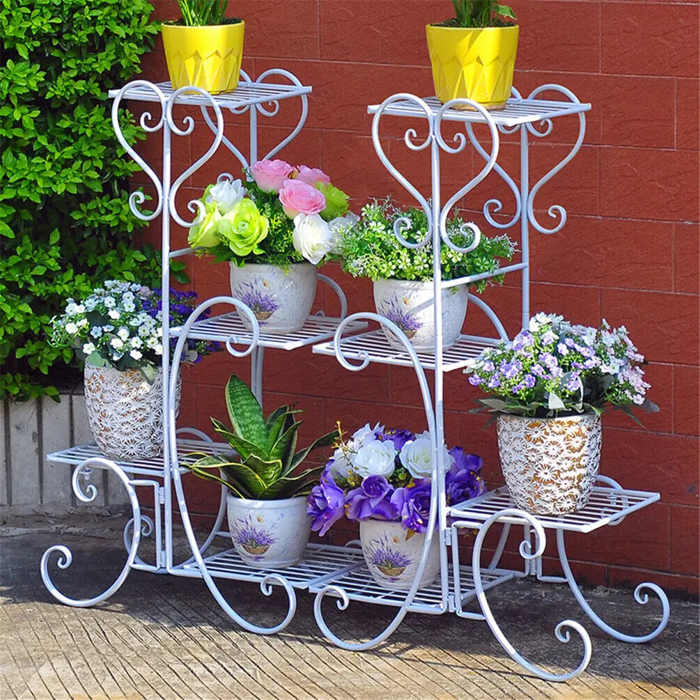 4 Tier Metal Plant Stand Indoor Outdoor Flower Pot Display Rack Black White