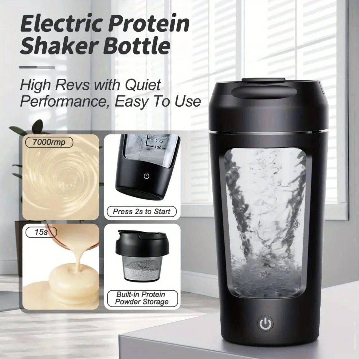 Portable Rechargeable Electric Protein Shaker Bottle 500ML USB Type-C Mixing Cup 7000RPM