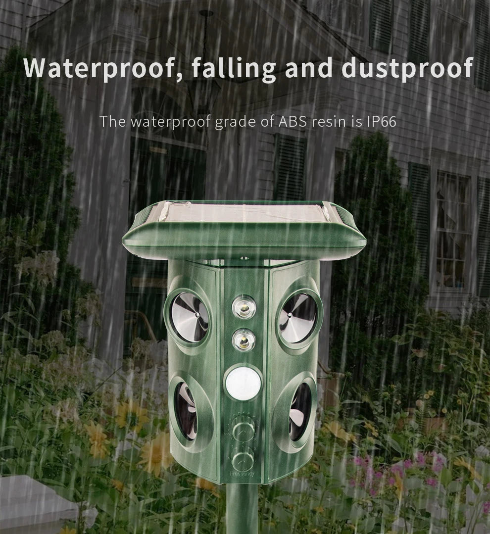 Solar Powered Ultrasonic Animal Repellent for Garden Yard and Outdoor Areas Portable Pest Deterrent