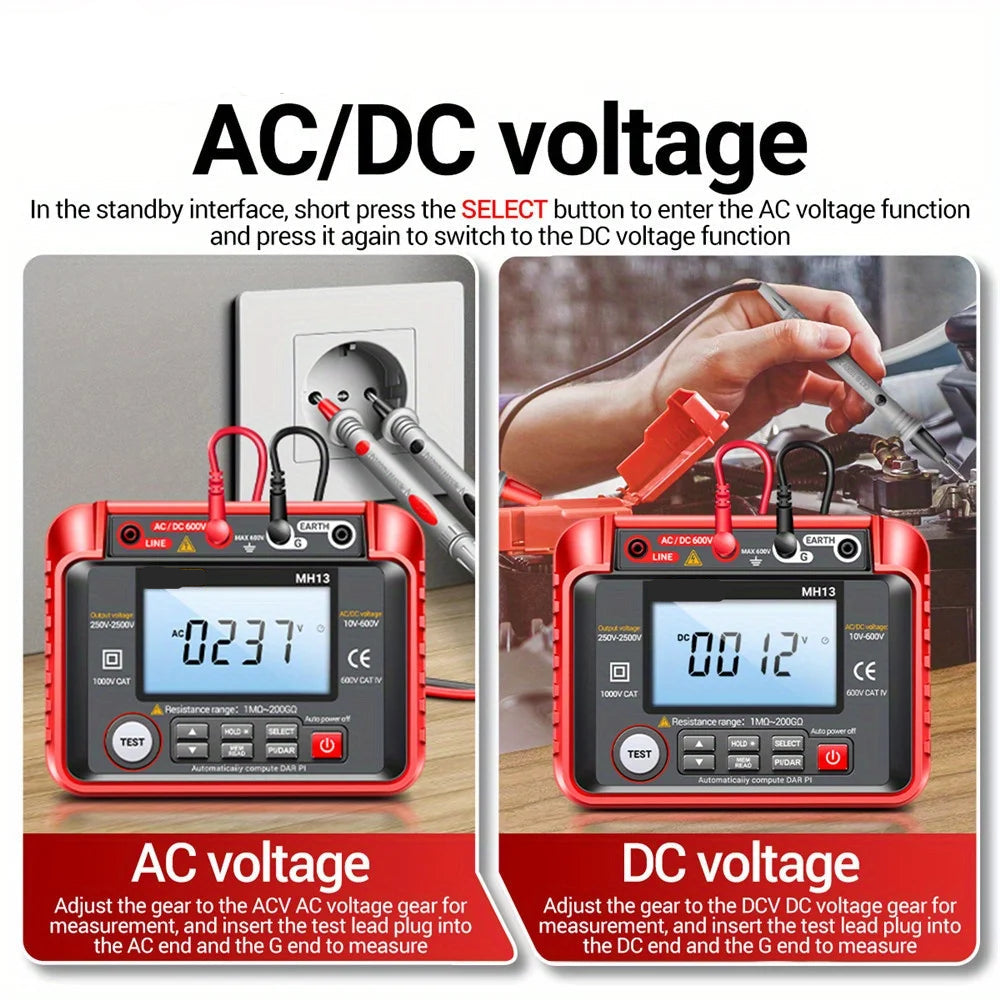 Digital Insulation Resistance Tester Megohmmeter with Backlit Display and Data Storage