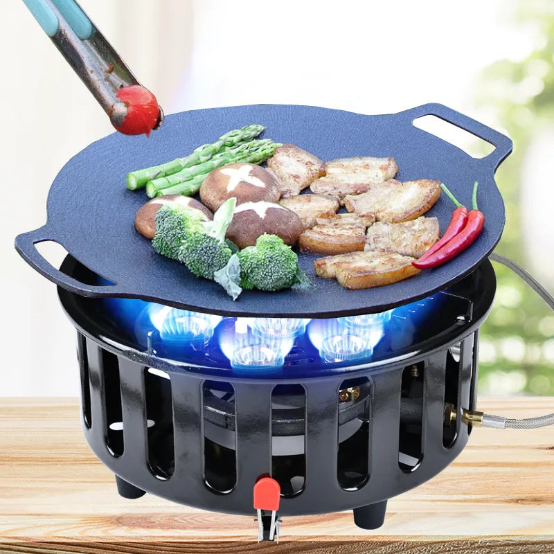 7-Core Camping Stove High-Power Strong Fire Portable Tourist Gas Burner Windproof Electronic Ignition Camping Equipment
