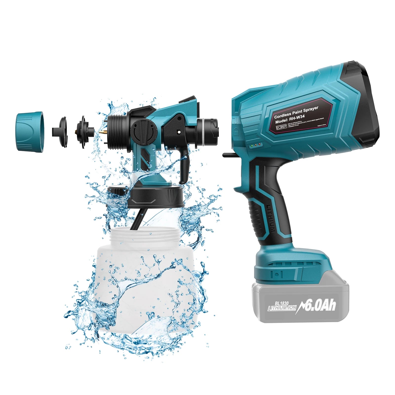 Cordless HVLP Paint Sprayer 1000ml Adjustable Flow Spray Gun for 18V Lithium Battery