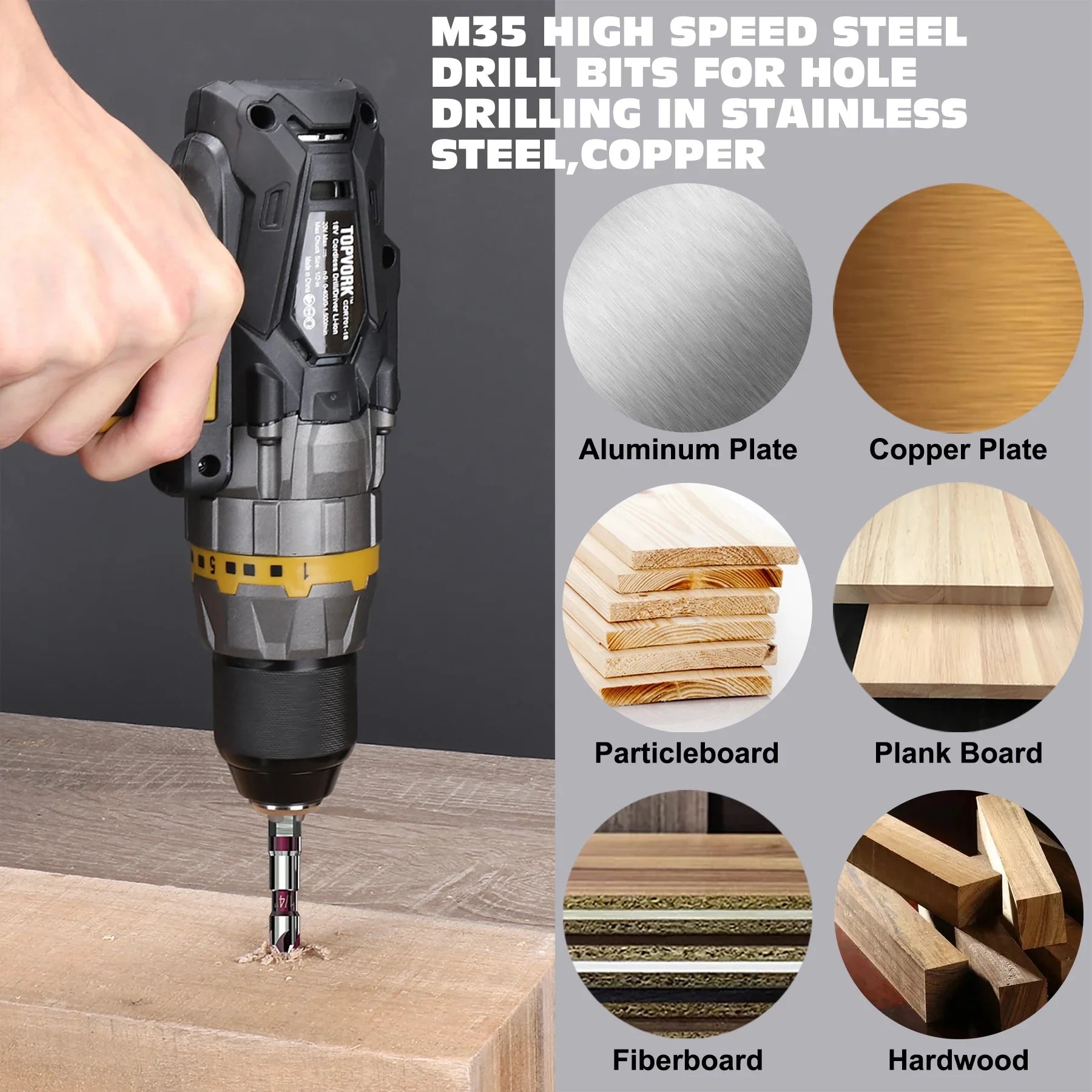 Countersink Drill Bit Set 5 Piece M35 Cobalt 82 Degree 5 Flute Hex Shank for Wood Metal Drilling