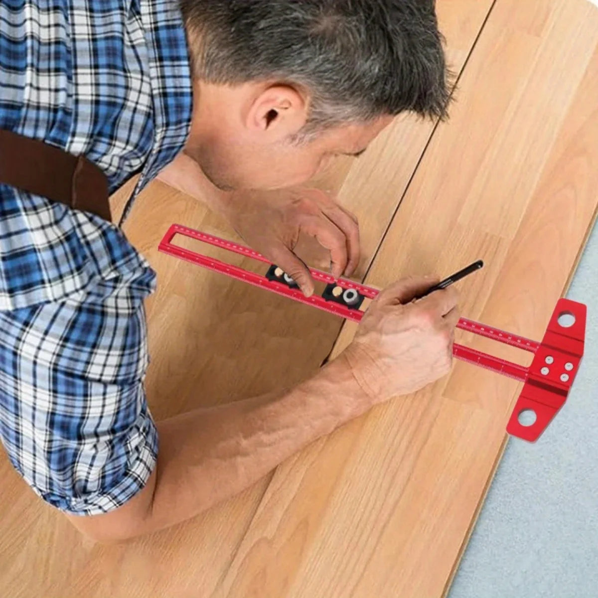 Heavy Duty Aluminum Alloy 2-in-1 Drilling Positioning Ruler with Drill Guides for Woodworking