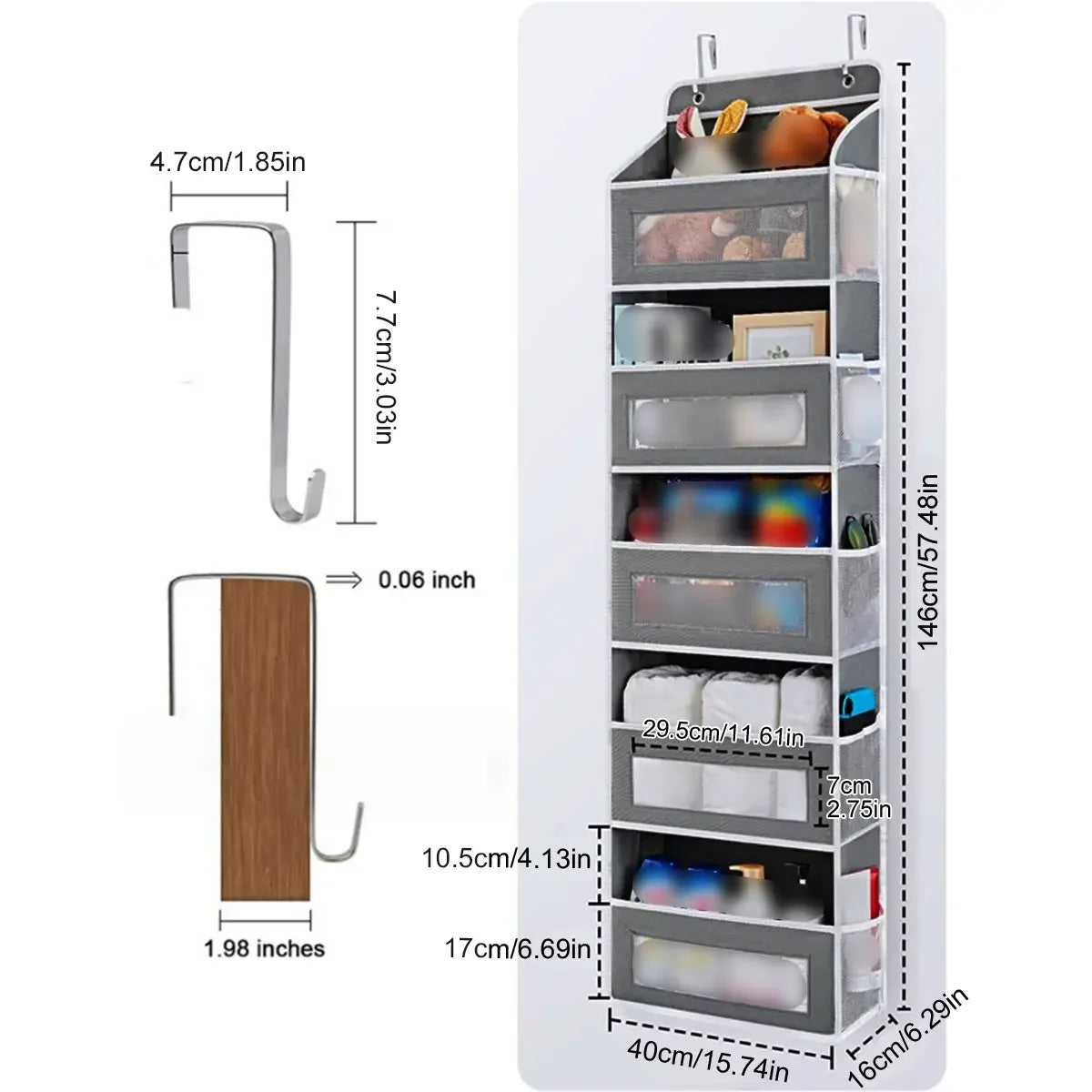 Portable 5-Layer Door Hanging Storage Organizer Wall Mounted Rack for Toys Clothes and Accessories