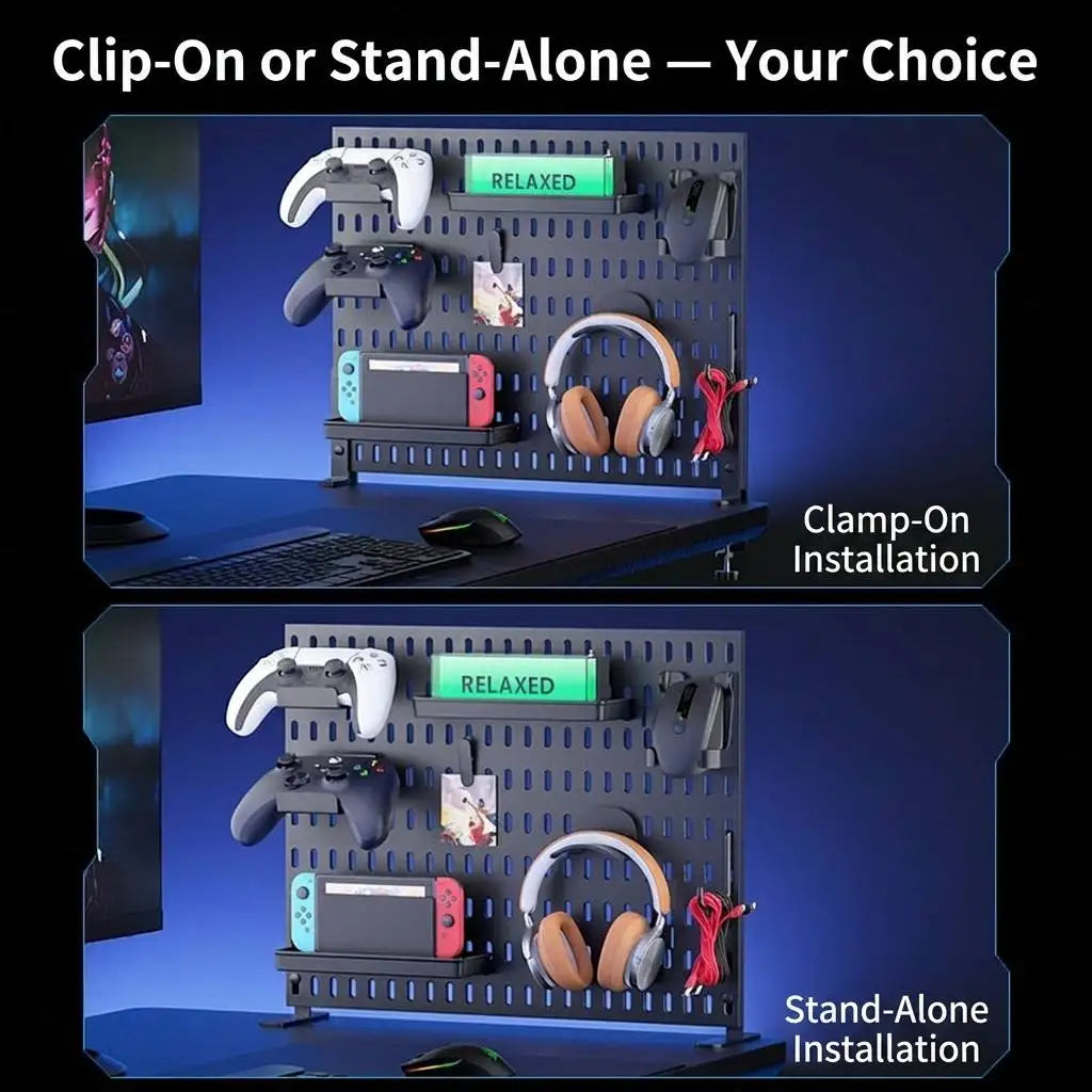 Desktop Pegboard Organizer Kit with 2 Display Panels, 10 Hooks and 2 Storage Trays for Home Office Storage