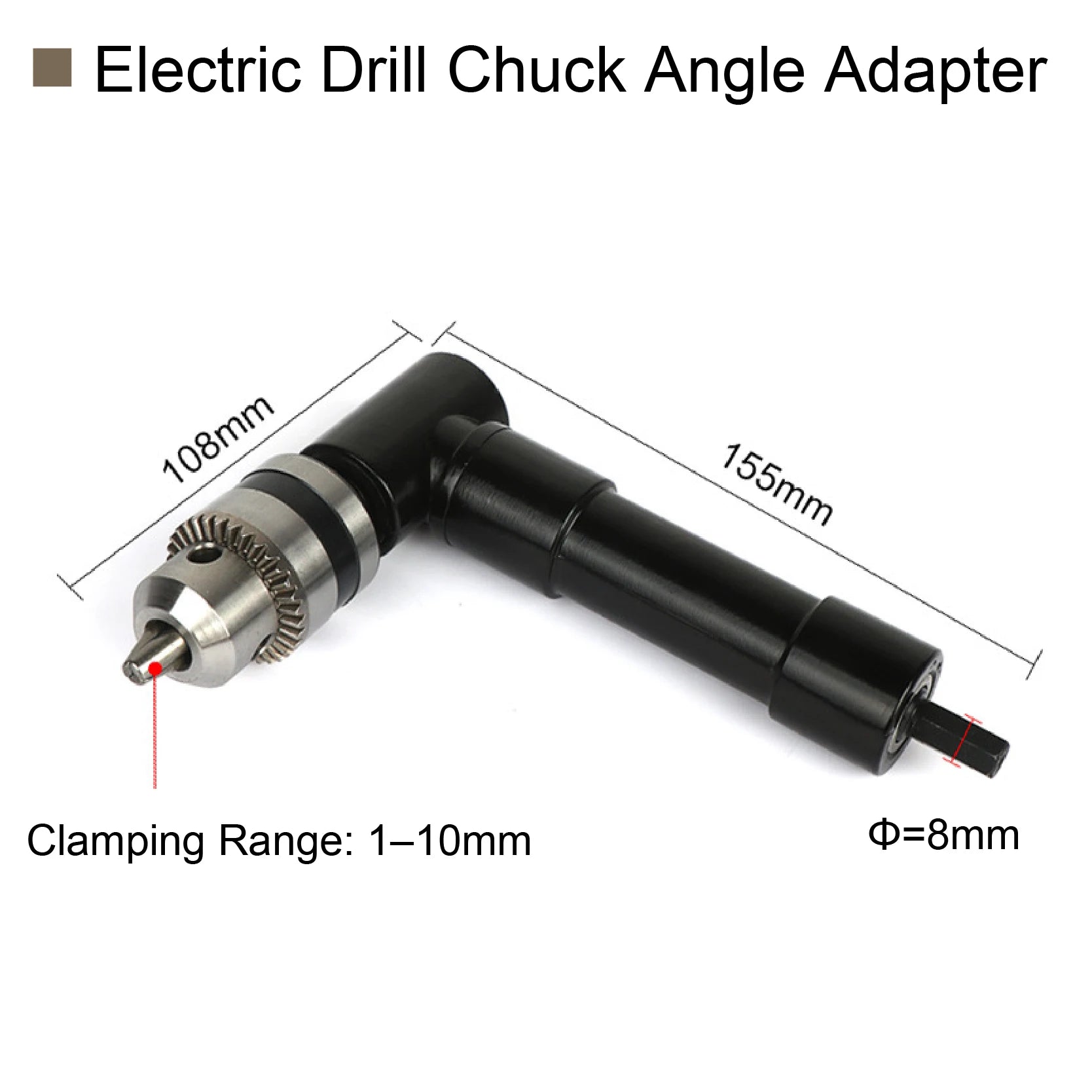 Right Angle Drill Attachment 90 Degree Adapter with 0.8-10mm Chuck for Wood and Metal Drilling