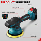 Cordless Car Polisher Kit 18V 8 Speed with Dual Batteries 15cm Pad Storage Box and Accessories