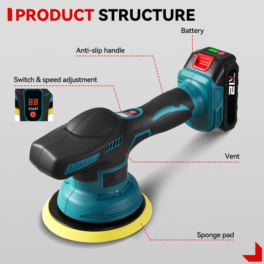 Cordless Car Polisher Kit 18V 8 Speed with Dual Batteries 15cm Pad Storage Box and Accessories