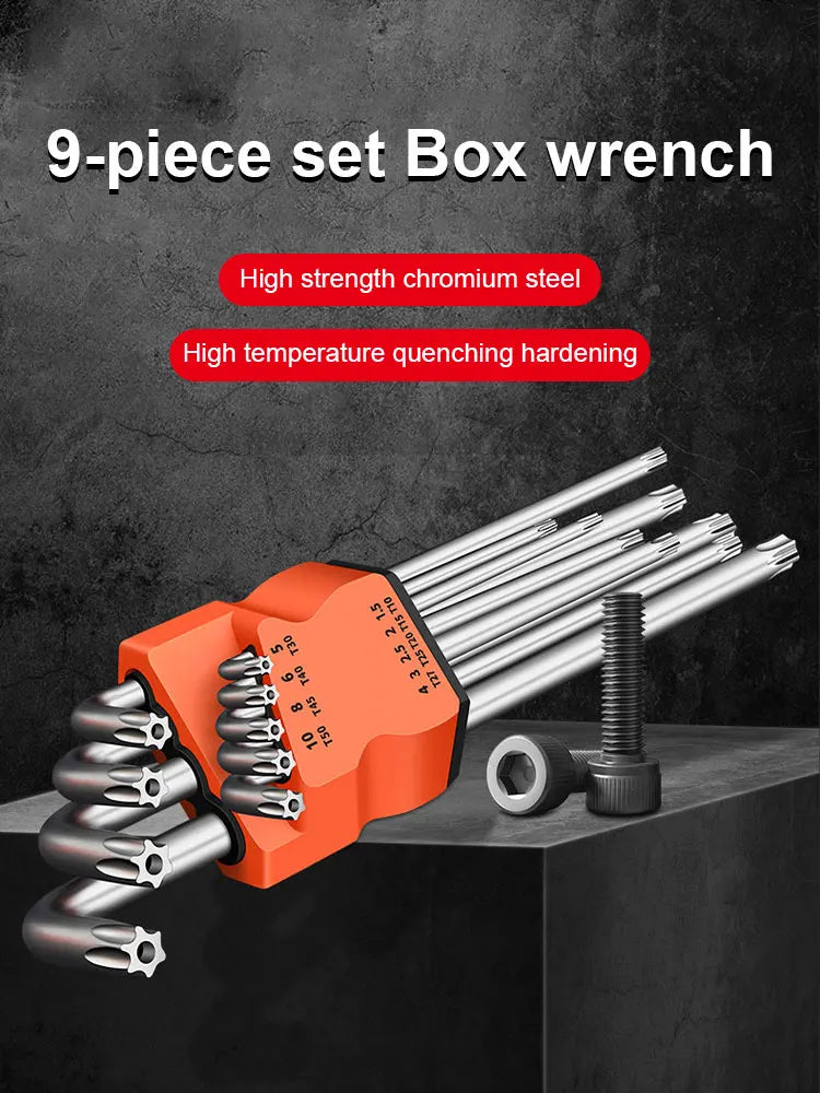 9-Piece Torx Star Wrench Set L-Shape Dual End Allen Key Spanner Kit for Automotive Bicycle Repair
