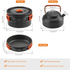 16 Piece Portable Camping Cooking Set Aluminium Pots Pan Kettle Plates and Utensils for Hiking
