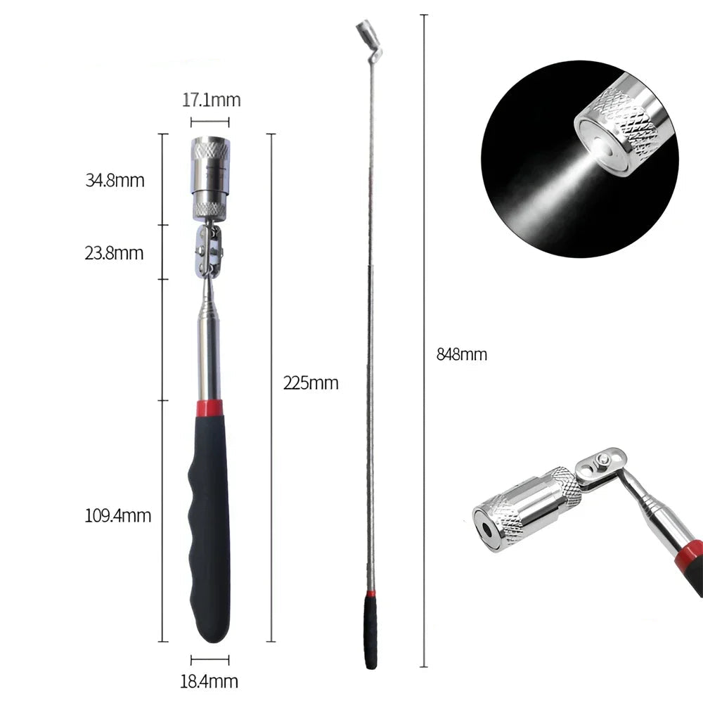 Telescopic Magnetic Pickup Tool with LED Light Portable Extendable Pen for Screws Nuts Bolts Metal Parts