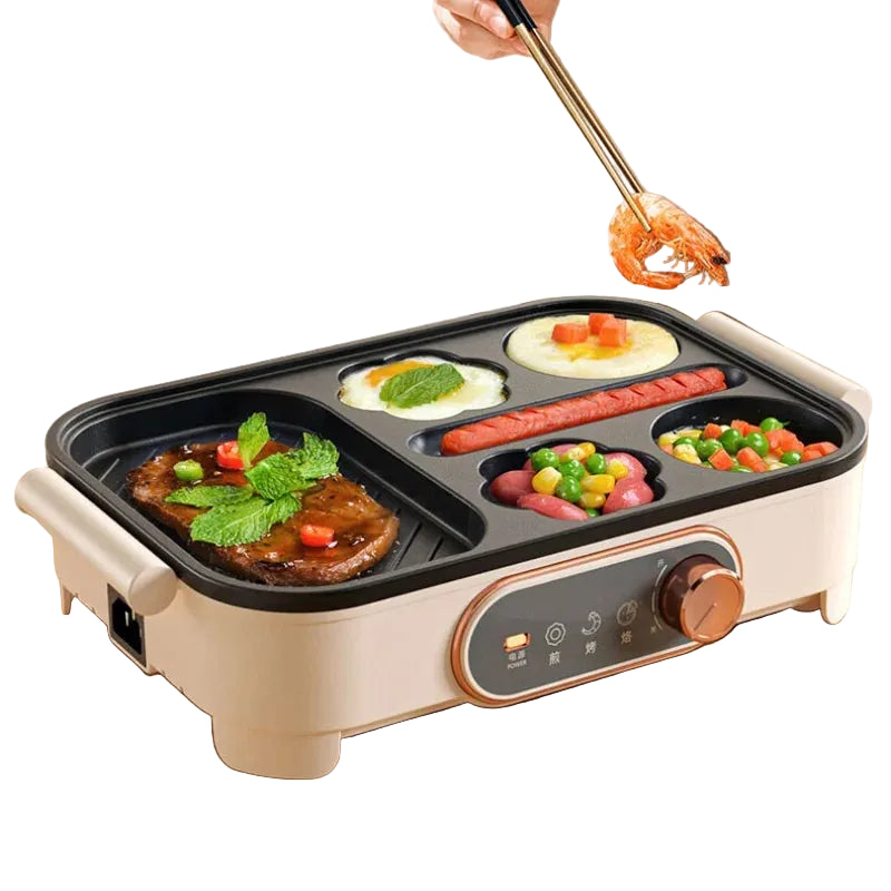 Compact 3-in-1 Breakfast Maker 800W Non-Stick Grill Pan for Eggs Sandwiches Sausages